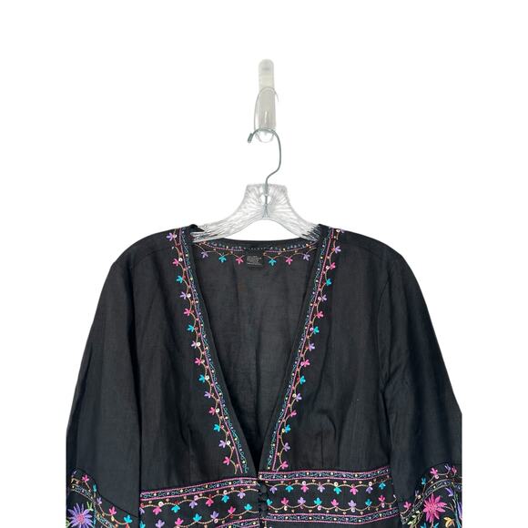 Silkland Linen Embroidered Sequin Bohemian Boho Gypsy Jacket Blazer Size Large - Picture 3 of 12